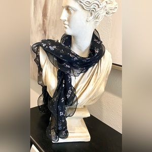 Ralph Lauren Silk Double Ruffle Floral and Polkadot Scarf. Used, gently worn.